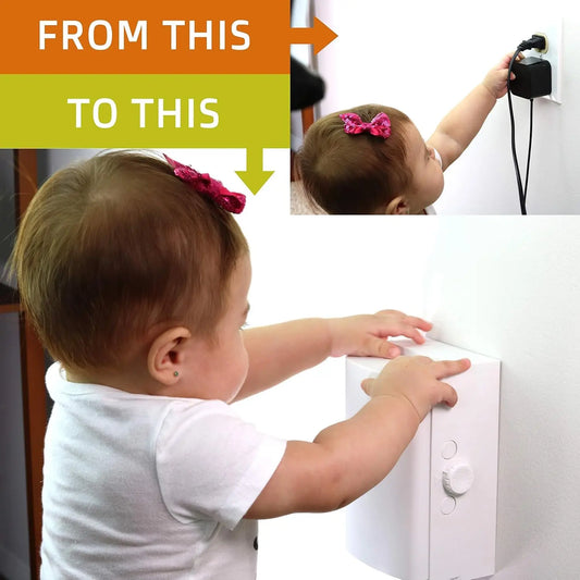 Baby Safety Outlet Cover BOX [Patent Pending] Double Lock for Much Better Toddler Proofing, Easier Operation, Simple 3 Step Install with Included Screws. Provides Extra Space inside for Plugs,Adapters