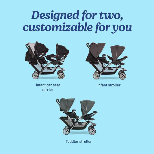 Duoglider Double Stroller | Lightweight Double Stroller with Tandem Seating, Glacier