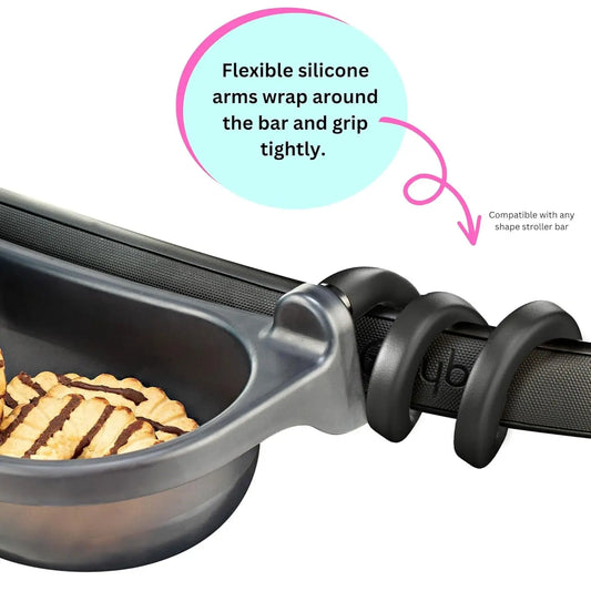 Universal Stroller Snack Tray | Stroller Cup Holder | Silicone Flexible Arms Grip Stroller Bar Stays in Place | Stroller Tray Attachment with Cup Holder for Baby Toddler | Stroller Accessories