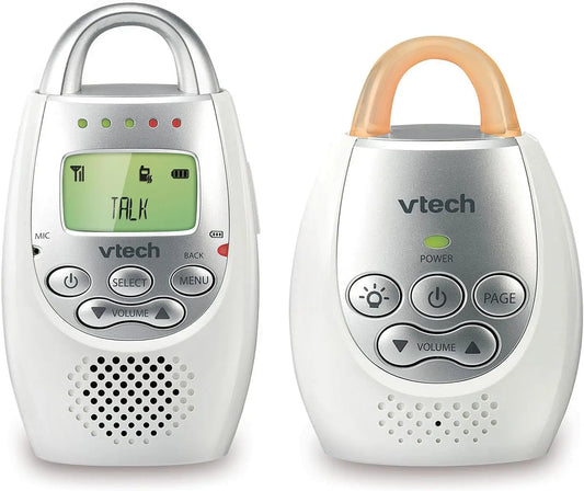 Communications DM221 Audio Baby Monitor with up to 1,000 Ft of Range, Vibrating Sound-Alert, Talk Back Intercom & Night Light Loop, White/Silver