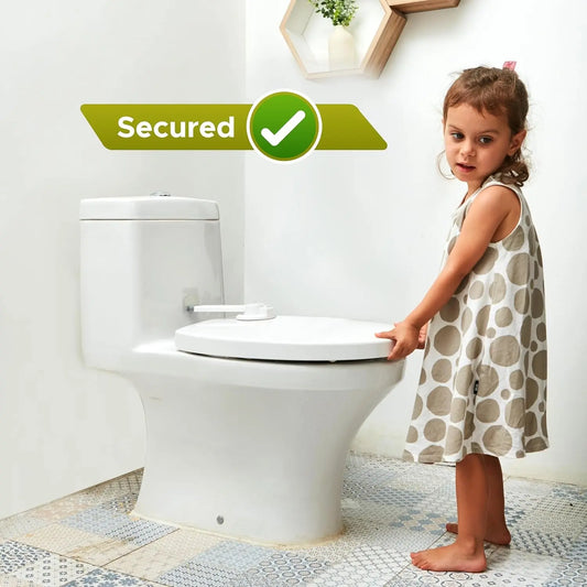Baby Toilet Lock by  - 9"L X 4"W - Ideal Baby Proof Toilet Lid Lock - No Tools Needed Easy Installation with 3M Adhesive - Top Safety Toilet Seat Lock - Fits Most Toilets - White (1 Pack)