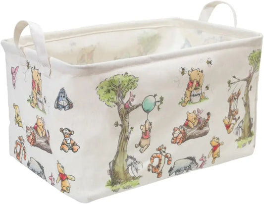 Square Winnie Nursery Storage Basket with a Waterproof PE Coating, Foldable Large Canvas Laundry Hamper, Decorative Storage Baskets Suitable for Bathroom and Bedroom (White)